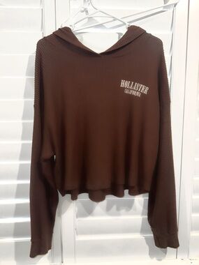 Hollister Chocolate Brown Waffle Knit Hooded Crop Top